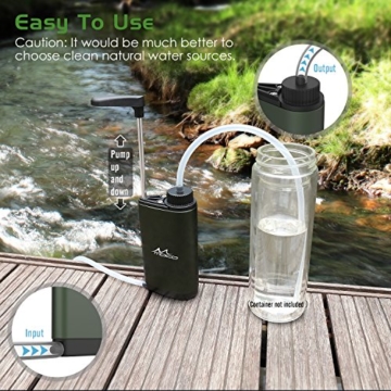 MoKo Wasserfilter Outdoor - Portable Notfall-Personal Camping Wasser Filter Tischwasserfilter mit Starterpaket inklusive Kartuschen für Reise, Wandern und andere Outdoor-Aktivität, BPA Free, Armee Grün - 