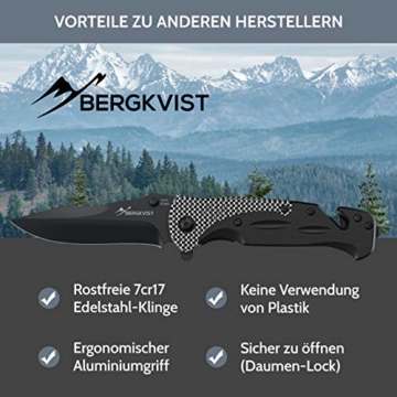 BERGKVIST® Taschenmesser 3-in-1 K39 Mattschwarz [2019] scharfes Klappmesser & Jagdmesser I Camping & Outdoor Messer mit Schleifstein & Gürteltasche - 2
