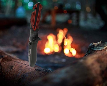 Klappmesser, Jellas J-001 3-in-1 Outdoor Messer mit Titaniumklinge aus 7Cr17 Edelstahl, Taschenmesser & Survival Messer mit Aluminiumgriff & Gürteltasche, Einsetzbar für Arbeit, Wandern, Camping