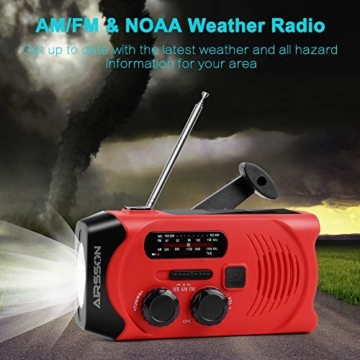 Outdoor Solar Radio, Multifunktion Tragbares Outdoor Radio Kurbelradio für Notfälle,mit AM/FM Wetter Radio, mit LED Taschenlampe/mit 2000mAh Eingebaute Batterie Power Bank, Notfall SOS Alarm