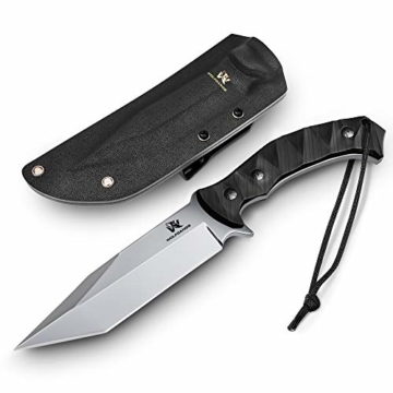 Wolfgangs Outdoor Tanto Messer mit Kydex Stück 440C Stahl gefertigt - Extra scharfes Survival Messer (Silber) - 1