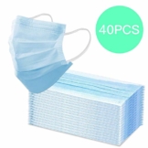 40 Stück Einweg Atem Mundschutz Hygiene Atem-Schutz Maske OP Gummiband 3-Lagig Nasenbügel (Blau) - 1