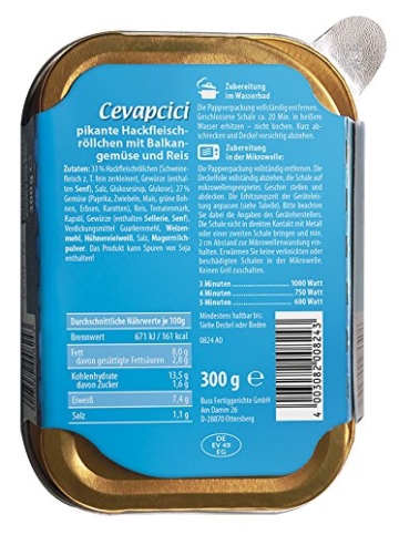 Buss Cevapcici - pikante Hackfleischröllchen mit Balkangemüse und Reis, 12er Pack (12 x 300 g) - 2