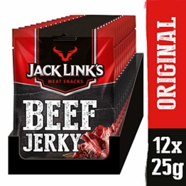 Jack Links Beef Jerky Original – Proteinreiches Trockenfleisch vom Rind – Getrocknetes High Protein Dörrfleisch – 12er Pack (12 x 25 g) - 1