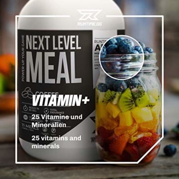Runtime Next Level Meal Coffee - vollwertiger Nahrungsersatz, Sättigung (5-6 Stunden), Energie und Leistungsfähigkeit, mit Vitaminen und Nährstoffen und Aminosäuren, 1,65kg - 11 Mahlzeiten - 6