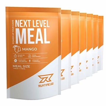 Runtime Next Level Meal Mango - vollwertiger Mahlzeitersatz für langanhaltende Sättigung, Energie, Konzentration und Leistungsfähigkeit, mit Vitaminen und Nährstoffen, 7 x 150g - 1