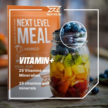 Runtime Next Level Meal Mango - vollwertiger Mahlzeitersatz für langanhaltende Sättigung, Energie, Konzentration und Leistungsfähigkeit, mit Vitaminen und Nährstoffen, 7 x 150g - 6