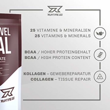 Runtime Next Level Meal - vollwertiger Mahlzeitersatz für langanhaltende Sättigung, Energie, Konzentration und Leistungsfähigkeit, mit Vitaminen und Nährstoffen, 1 Portion (150g) (Chocolate) - 3