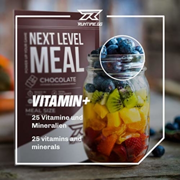 Runtime Next Level Meal - vollwertiger Mahlzeitersatz für langanhaltende Sättigung, Energie, Konzentration und Leistungsfähigkeit, mit Vitaminen und Nährstoffen, 1 Portion (150g) (Chocolate) - 6