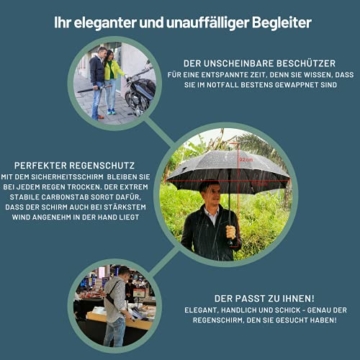 Sicherheitsschirm stabiler Herren Security Abwehr Regenschirm | Sturmfest | Selbstverteidigung Defense