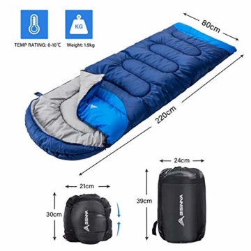 BISINNA Schlafsack 1.9kg 4 Jahreszeiten Wasserdichter Warmer Deckenschlafsack mit Kompressionssack für Erwachsene, Kinder, Damen, Herren Outdoor Camping, Wandern, Rucksackreisen - 2
