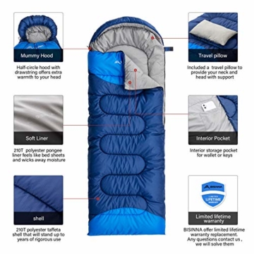 BISINNA Schlafsack 1.9kg 4 Jahreszeiten Wasserdichter Warmer Deckenschlafsack mit Kompressionssack für Erwachsene, Kinder, Damen, Herren Outdoor Camping, Wandern, Rucksackreisen - 3