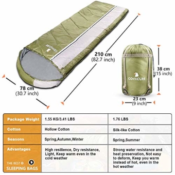 COVACURE Schlafsack Camping - Leicht, Kompakt, Wasserdicht, Warm für 4 Jahreszeiten Outdoor, 210 x 78 cm für Erwachsene & Kinder - 2
