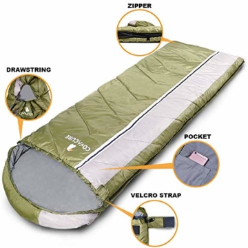 COVACURE Schlafsack Camping - Leicht, Kompakt, Wasserdicht, Warm für 4 Jahreszeiten Outdoor, 210 x 78 cm für Erwachsene & Kinder - 3