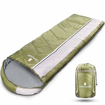 COVACURE Schlafsack Camping - Leicht, Kompakt, Wasserdicht, Warm für 4 Jahreszeiten Outdoor, 210 x 78 cm für Erwachsene & Kinder - 1