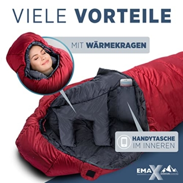 EMAX | Outdoor Mumienschlafsack – 230cm Schlafsack Winter -10° C - Kompakter Schlafsack Outdoor für Camping, Wandern und Bergsteigen - Ultraleichter Schlafsack kleines Packmaß - Praktische Gadgets - 3