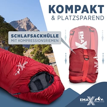 EMAX | Outdoor Mumienschlafsack – 230cm Schlafsack Winter -10° C - Kompakter Schlafsack Outdoor für Camping, Wandern und Bergsteigen - Ultraleichter Schlafsack kleines Packmaß - Praktische Gadgets - 5