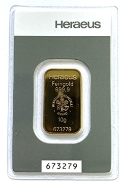 Goldbarren 10 g 10g Gramm Heraeus - Feingold 999.9 im Scheckkartenformat - LBMA zertifiziert - Anlagegold online kaufen - Edelmetalle als Anlage und Geschenk - 1