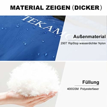 TEKAMON Schlafsack Winter Outdoor, Camping und Trekking, Mumieschlafsack für 3-4 Jahreszeiten, 400g/㎡ Winterschlafsack, Kleines Packmaß & Ultraleicht Schlafsack,für Erwachsene blau 220 * 85 * 55cm - 3