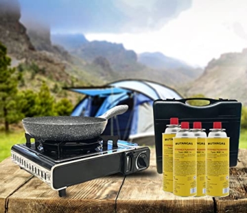 Clearfee Edelstahl Deluxe Gaskocher Set | tragbarer Campingkocher | Gaskartuschen Kocher | Gaskocher Set (Gaskocher + 16x Gaskartuschen) - 2