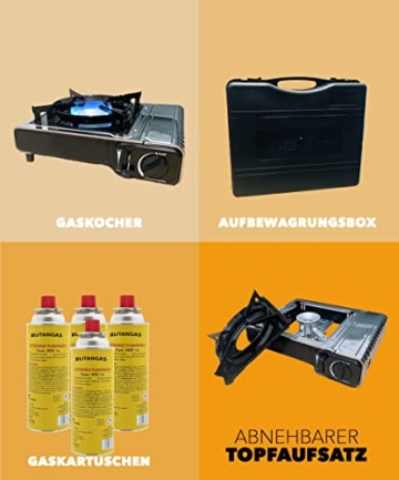 Clearfee Edelstahl Deluxe Gaskocher Set | tragbarer Campingkocher | Gaskartuschen Kocher | Gaskocher Set (Gaskocher + 16x Gaskartuschen) - 3