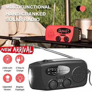 CREACEC Notfall Radio Hand Kurbel Solar Wetter Radio Hand Kurbel Radio Taschenlampe Handy Ladegerät Überleben Radio - 2