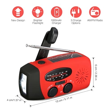 CREACEC Notfall Radio Hand Kurbel Solar Wetter Radio Hand Kurbel Radio Taschenlampe Handy Ladegerät Überleben Radio - 8