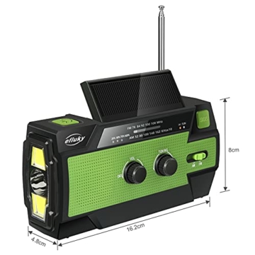 Efluky Solar Radio AM/FM/NOAA Kurbelradio Tragbar USB Wiederaufladbar Notfallradio mit 4000mAh Power Bank, Led Taschenlampe, SOS Alarm und Leselicht für Camping, Survival, Reisen, Notfall (Grün) - 7