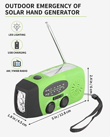 FAOKZE Solar Radio,Tragbar Kurbelradio Radio, 2000 mAh Draussen Camping Radio Solarbetriebenes Radio AM/FM mit Taschenlampe Funktion für Camping Ourdoor (Grün) - 2