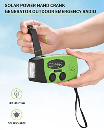 FAOKZE Solar Radio,Tragbar Kurbelradio Radio, 2000 mAh Draussen Camping Radio Solarbetriebenes Radio AM/FM mit Taschenlampe Funktion für Camping Ourdoor (Grün) - 4