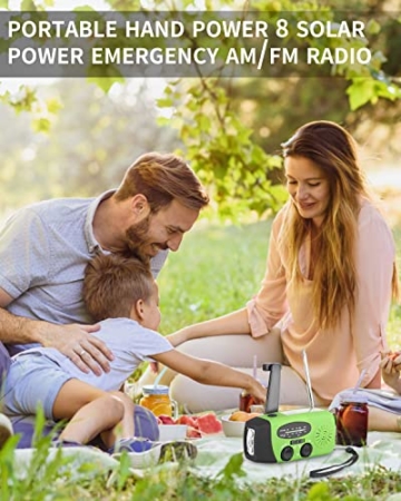 FAOKZE Solar Radio,Tragbar Kurbelradio Radio, 2000 mAh Draussen Camping Radio Solarbetriebenes Radio AM/FM mit Taschenlampe Funktion für Camping Ourdoor (Grün) - 5