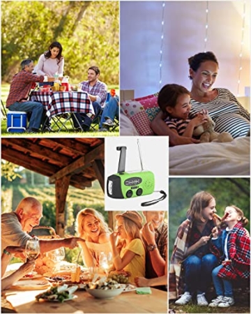 FAOKZE Solar Radio,Tragbar Kurbelradio Radio, 2000 mAh Draussen Camping Radio Solarbetriebenes Radio AM/FM mit Taschenlampe Funktion für Camping Ourdoor (Grün) - 7