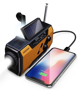 FosPower tragbares Radio 2000mAh (Modell- A1) Solar/Handkurbel/Batteriebetrieben Notfall Kurbelradio Externer Akku mit USB-Ladeanschluss, SOS und LED Taschenlampe fur Wandern, draussen - 1