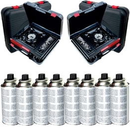 Gaskocher mit Kartusche I 2er XXL Set I für Camper Campingkocher mit Gaskartusche Outdoor Camping Gas Kocher Survival 2 x Gaskocher mit 8 x Gasflaschen je 227g + Tragekoffer - 1