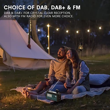 Kurbelradio DAB/DAB+/UKW, Tragbare Notfallradio 5000mAh Wiederaufladbare Powerbank Radio Batteriebetrieben, Solar Radio Dynamo Radio mit Taschenlampe & Leselicht, IPX4, SOS-Alarm für Outdoor, Camping - 3