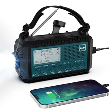 20000mAh Kurbelradio Mit Solar - DAB+/UKW Radio, Powerbank, SOS Alarm, Taschenlampe