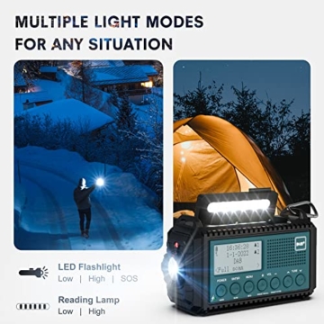 Kurbelradio DAB/DAB+/UKW, Tragbare Notfallradio 5000mAh Wiederaufladbare Powerbank Radio Batteriebetrieben, Solar Radio Dynamo Radio mit Taschenlampe & Leselicht, IPX4, SOS-Alarm für Outdoor, Camping - 6