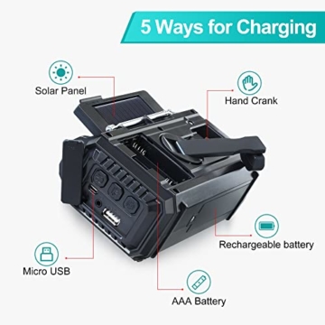 Kurbelradio DAB/UKW mit 5000mAh Akku Wiederaufladbare, Tragbare Solar Radio mit Taschenlampe & Leselicht, DAB+/FM Dynamo Baustellenradio IPX4, Notfall Radio und SOS-Alarm für Wandern, Camping, Outdoor - 2