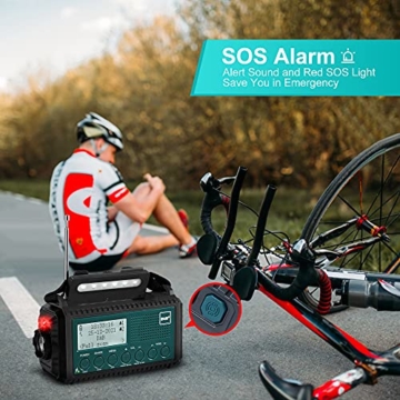 Kurbelradio DAB/UKW mit 5000mAh Akku Wiederaufladbare, Tragbare Solar Radio mit Taschenlampe & Leselicht, DAB+/FM Dynamo Baustellenradio IPX4, Notfall Radio und SOS-Alarm für Wandern, Camping, Outdoor - 6