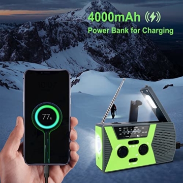 Kurbelradio Solar Radio AM FM, Kurbelradio Weltempfänger, Notfallradio, USB Tragbares Radio Notfall Survival Ausrüstung 4000mAh Dynamo LED Taschenlampe SOS Alarm für Reisen, Biwack, Camping Outdoor - 3