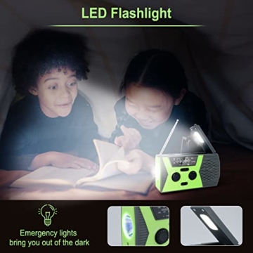 Kurbelradio Solar Radio AM FM, Kurbelradio Weltempfänger, Notfallradio, USB Tragbares Radio Notfall Survival Ausrüstung 4000mAh Dynamo LED Taschenlampe SOS Alarm für Reisen, Biwack, Camping Outdoor - 4