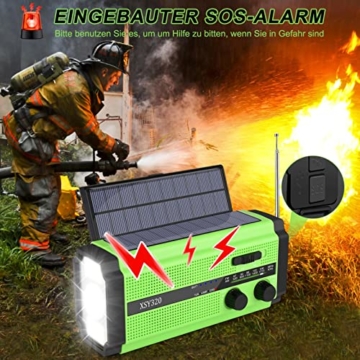 MILFECH Solar Radio, AM/FM Kurbelradio Tragbar Notfallradio mit 5000mAh Wiederaufladbare Batterie, 3 Modi LED Taschenlampe, LED Leselampe, SOS Alarm und Handkurbel Dynamo für Camping, Reisen (Grün) - 5