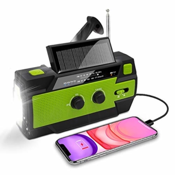Nigecue Solar Radio, Tragbar Kurbelradio Dynamo Radio mit AM/FM, Eingebaute 4000mAh Wiederaufladbare Batterie, 4 Modi LED Taschenlampe, LED Leselampe mit Bewegungssensor, SOS-Alarm für Notfall Ourdoor - 1
