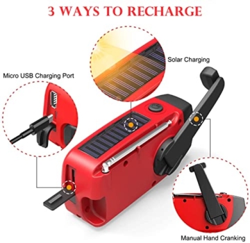Notfall-Solarradio,Solarbaby Selbstbetriebenes Kurbelradio mit LED-Taschenlampe, AM/FM Wetter Wind Up Radio mit 2000mAh Akku für Notladung von Smartphone - 4