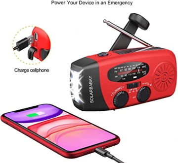 Notfall-Solarradio,Solarbaby Selbstbetriebenes Kurbelradio mit LED-Taschenlampe, AM/FM Wetter Wind Up Radio mit 2000mAh Akku für Notladung von Smartphone - 5