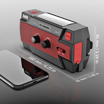 Raddy SW3 Kurbelradio 5000mAh Tragbares Solar-Notfallradio mit AM/FM-Radio, USB-Handyladefunktion, LED-Taschenlampe, SOS-Alarm für Outdoor-Camping - 3