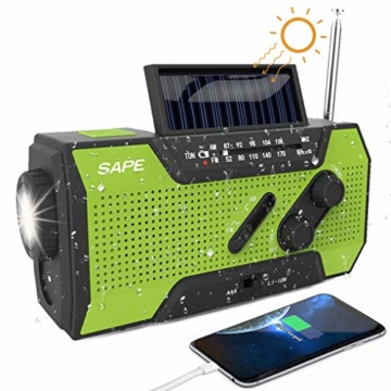 Solar Radio, Kurbelradio AM/FM Wiederaufladbare Dynamo Radio Wasserdicht LED Dynamo Lampe Powerbank f¨¹r Wandern,Camping,Ourdoor,Notfall - 1