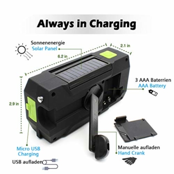 Solar Radio, Kurbelradio AM/FM Wiederaufladbare Dynamo Radio Wasserdicht LED Dynamo Lampe Powerbank f¨¹r Wandern,Camping,Ourdoor,Notfall - 6