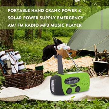 Tragbare Solar Radio, Handkurbelradio Dynamo Notfall Set 2000 mAh Draussen Camping Radio Solarbetriebenes Radio AM/FM mit Taschenlampe Funktion, Grün - 5