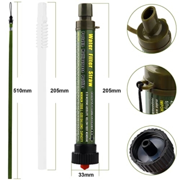 Wasserfilter Outdoor Tragbarer Mini 2000L für Camping Survival, Persönlicher Wasseraufbereiter Trinkwasser Strohhalm Trinkwasserfilter Outdoor Entfernen Bakterien & Schadstoffe, für Wandern Notfall - 7
